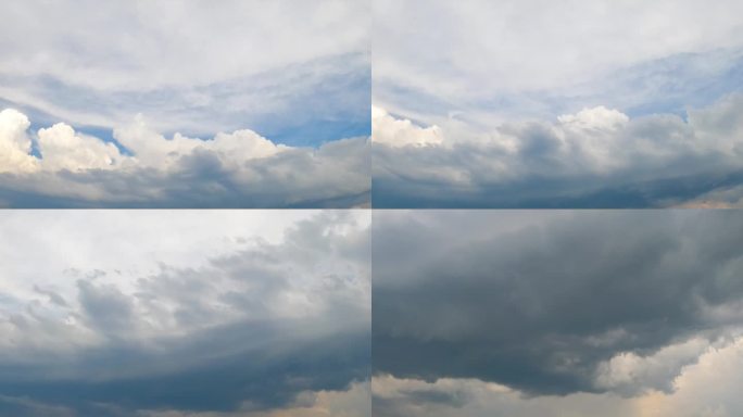 大气中两种不同类型云景的组合。积云上升为卷云。间隔拍摄。