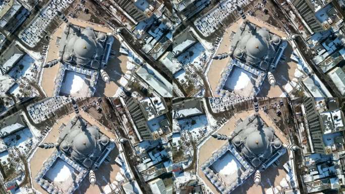 伊玛目萨拉希比什凯克中央清真寺，无人机自上而下缓慢旋转拍摄