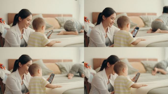 释放快乐的联系:亚洲母子在家玩数字游戏|科技驱动的家庭乐趣