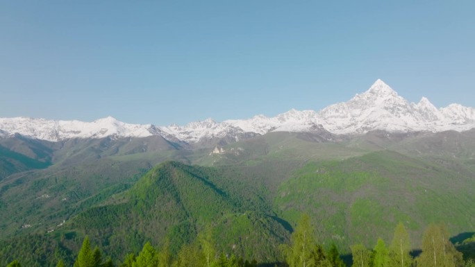 鸟瞰郁郁葱葱的山坡与远处的山脉和丘陵