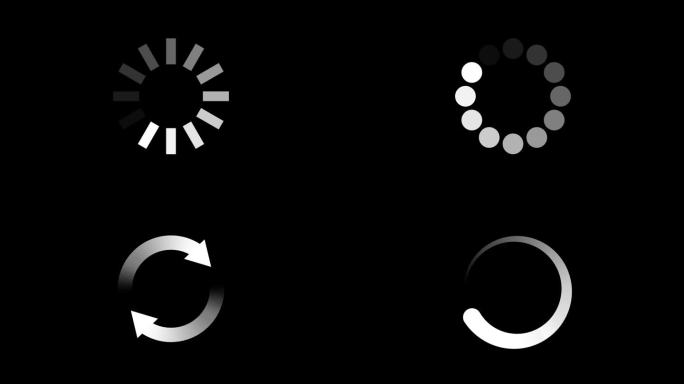 圆形加载动画的黑色透明背景与alpha通道，动画的Web界面或应用程序界面和更多，搜索，更新和缓冲圆