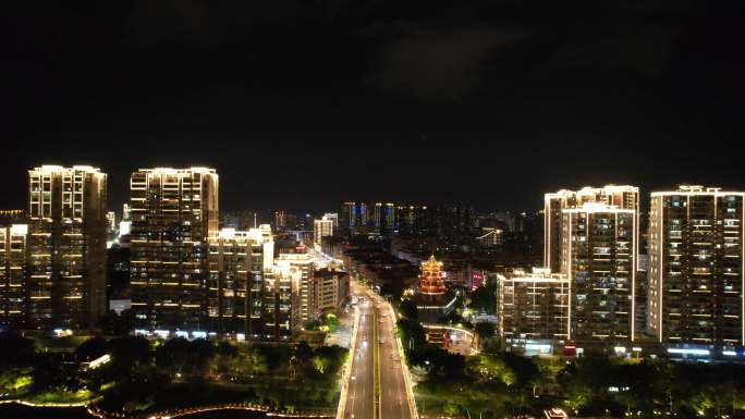 福建漳州城市夜夜景灯光航拍