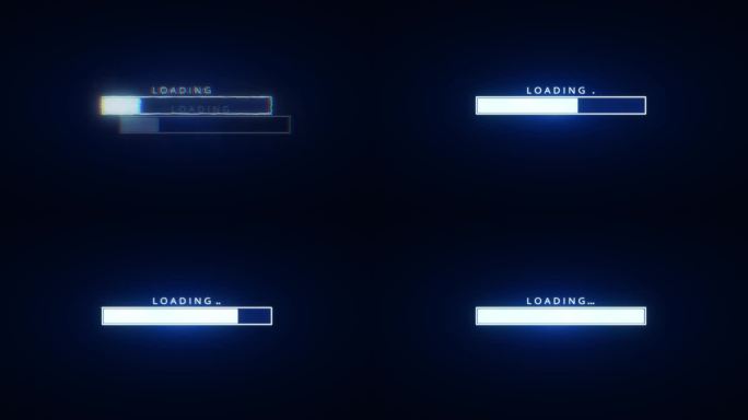 赛博朋克加载故障效果条动画。未来上传进度条黑色背景。