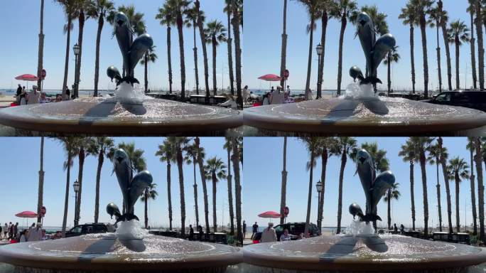 圣巴巴拉斯特恩斯码头的海豚喷泉