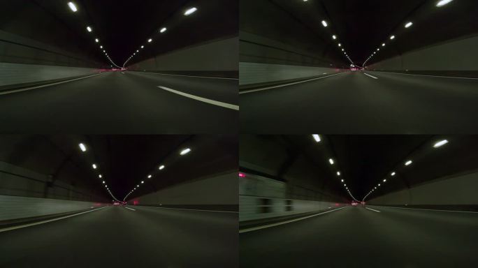 半夜开车穿过高速公路隧道