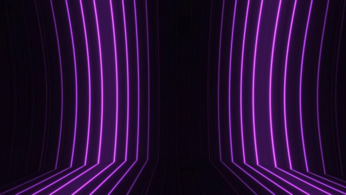 粉红色的墙壁，地板霓虹荧光灯棒讲台舞台抽象彩色背景与明亮的霓虹光芒和发光的线条背景。循环的背景。光速