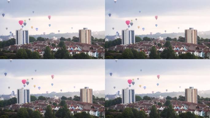 几十个热气球飞过布里斯托尔市