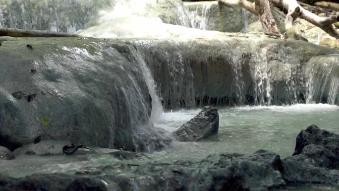 瀑布自然景树河森林海氧吧瀑布溪流水