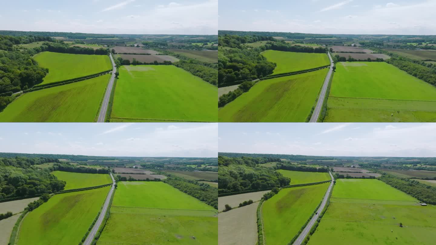 无人机拍摄的英格兰米德兰兹郊区的乡村道路