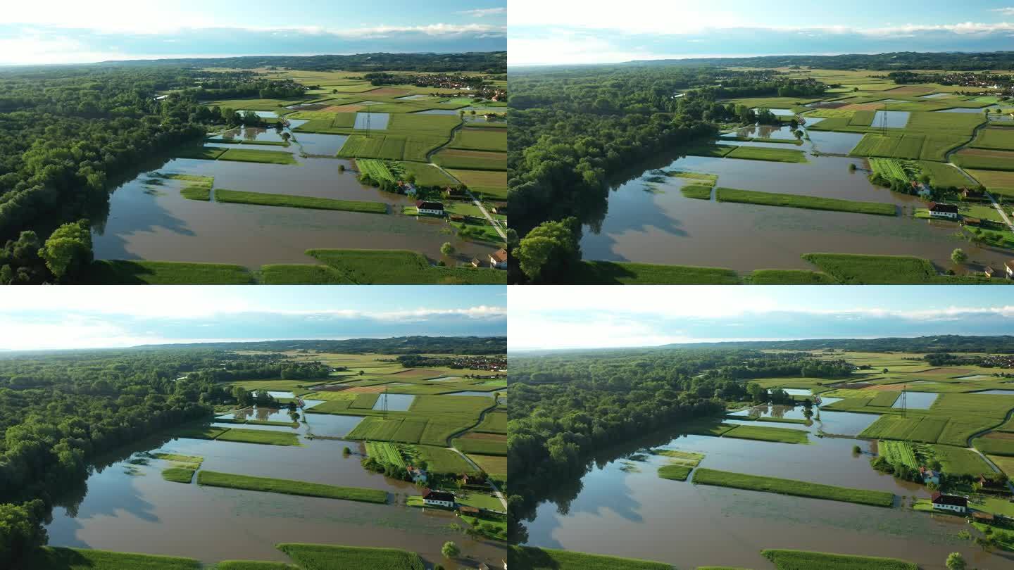 斯洛文尼亚白天暴雨导致农田被空中淹没