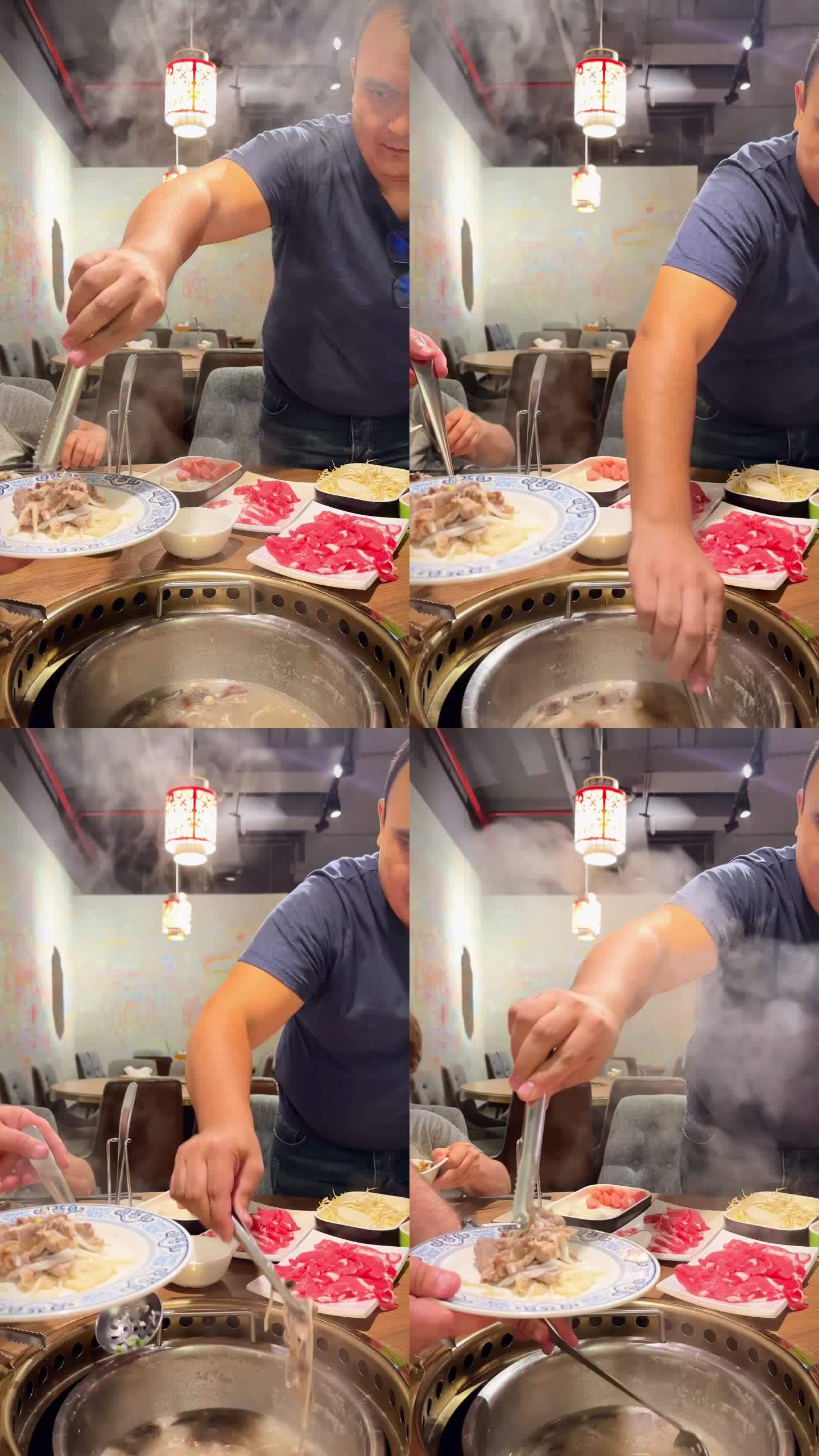 男人在做中国火锅汤