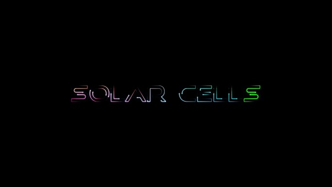 太阳能电池彩色霓虹激光文字动画效果电影标题黑色抽象背景。