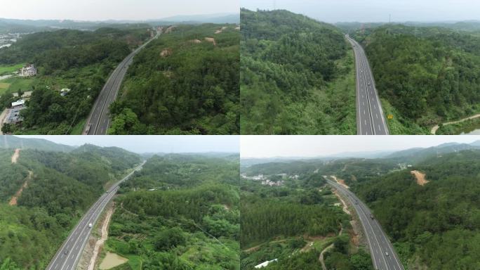 广东高速公路山区高速车流醉美乡村稻田