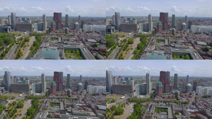 无人机航拍的海牙城市天际线和城市摩天大楼。