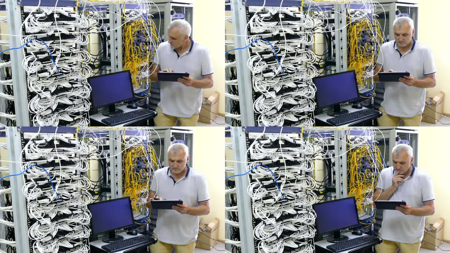 计算机工程师正在安装服务器
