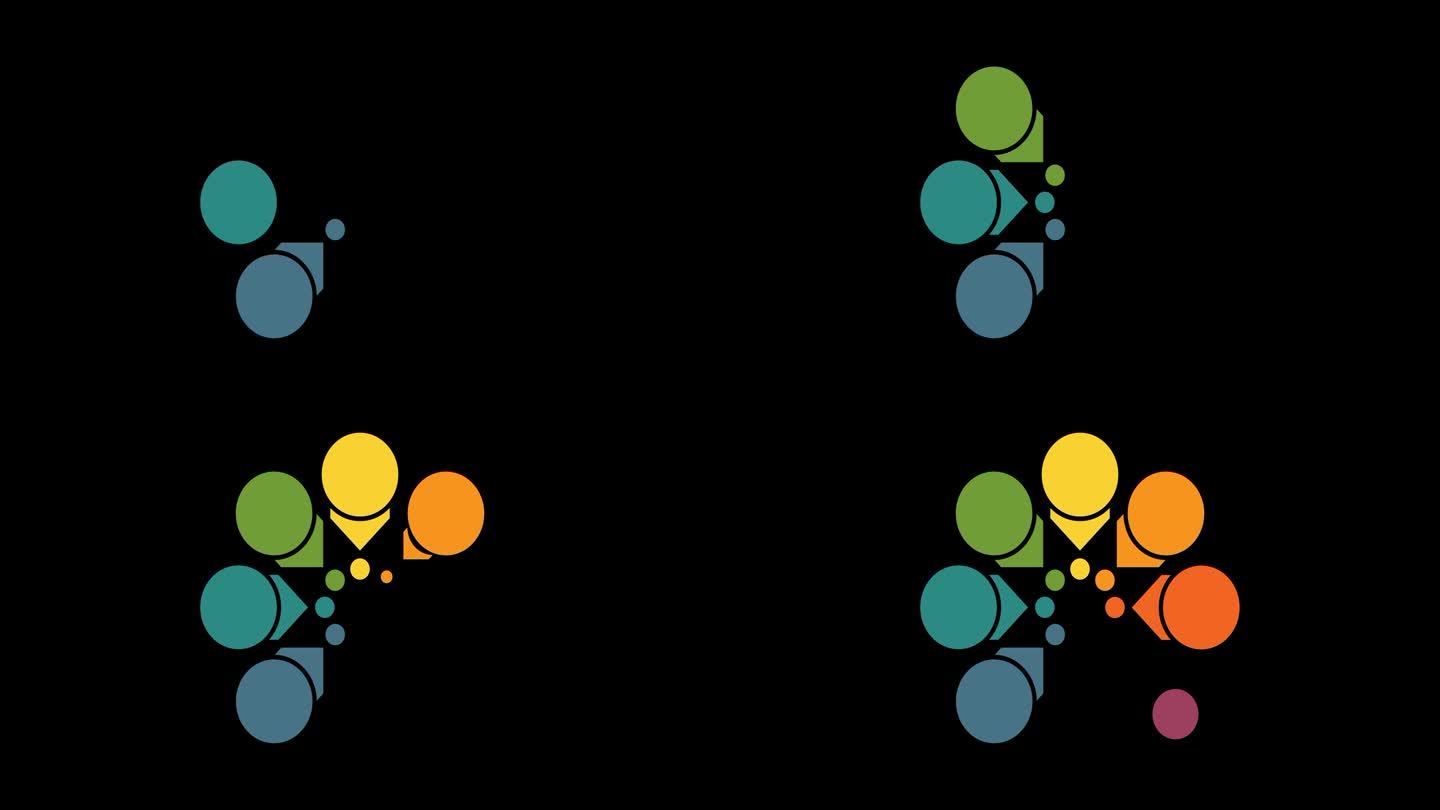 动画彩色模板的信息图表从箭头和圆圈，安排在圆圈中，为8个位置。阿尔法通道