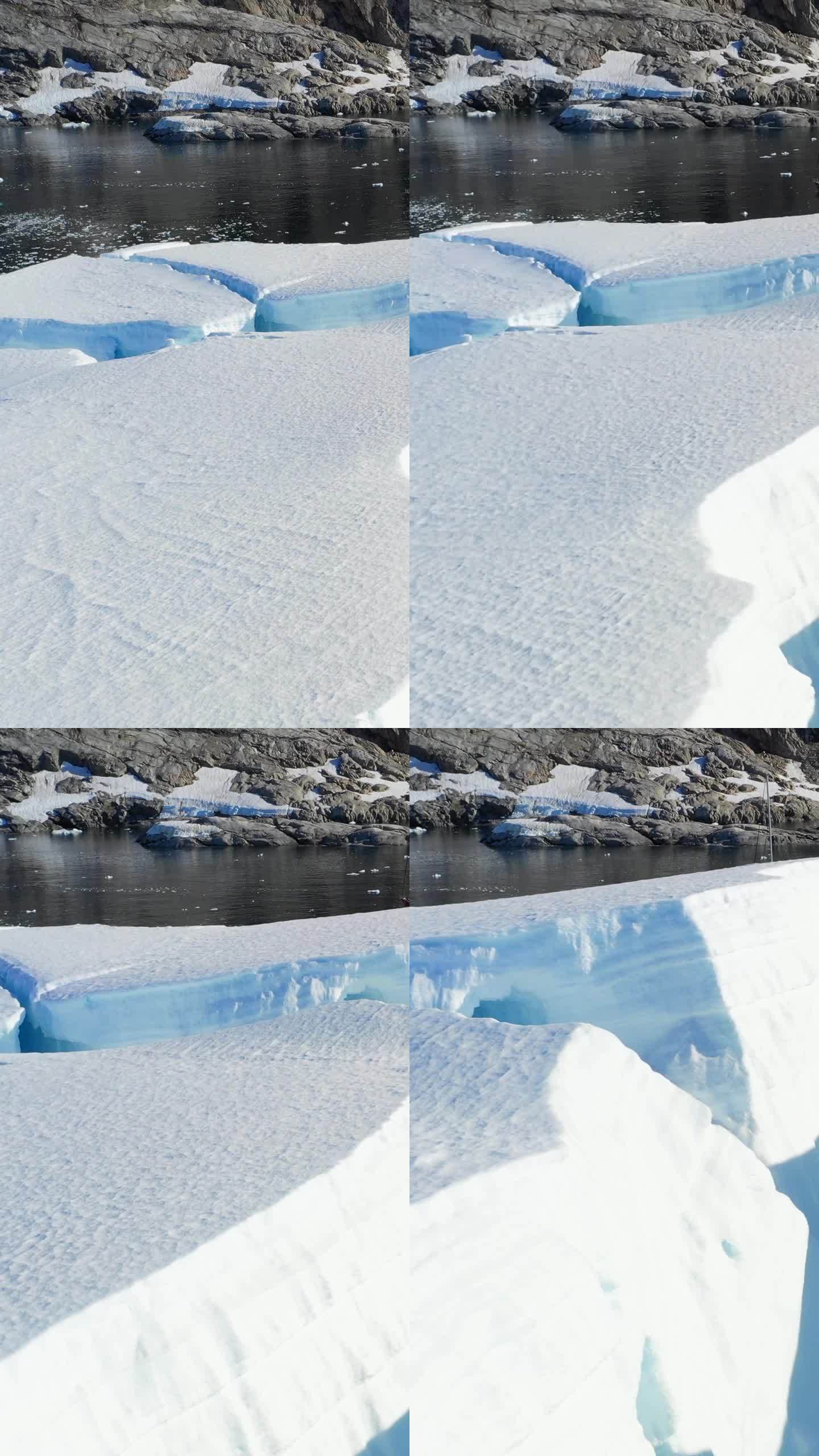 南极冰山和巨大冰块的垂直鸟瞰图。