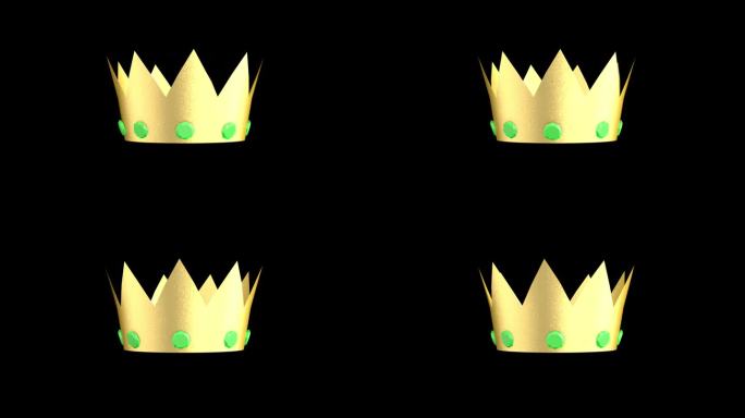 黑色背景上镶着宝石的金色王冠。3D循环动画。