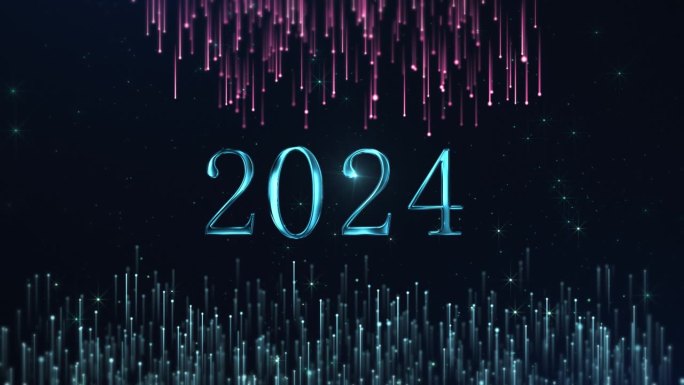 2024年新年祝福带着霓虹粒子，节日快乐，新的2024年