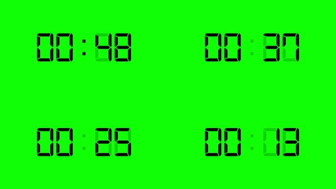 数字倒计时60秒运动图形与绿色屏幕背景