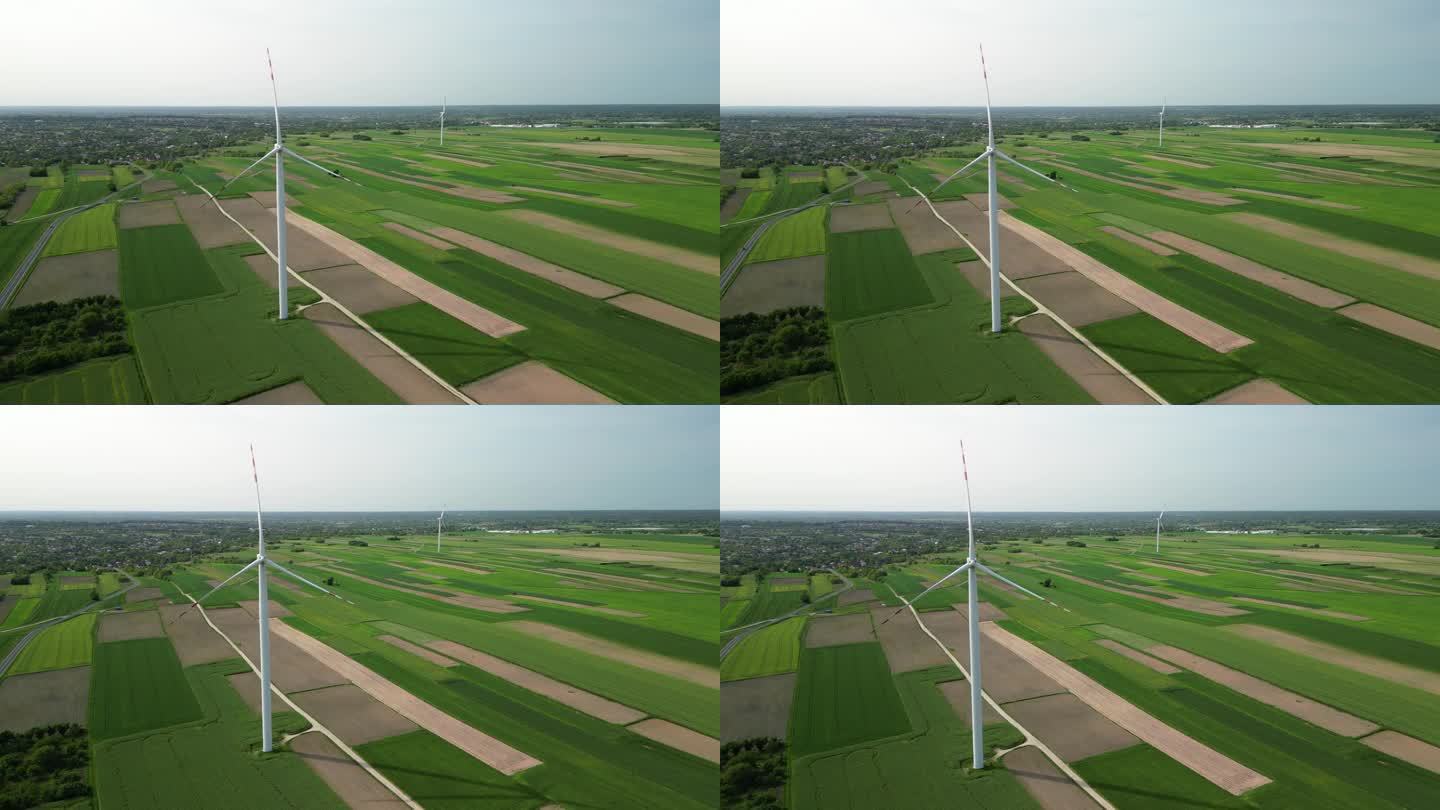 波兰Łańcut附近农田的风力涡轮机