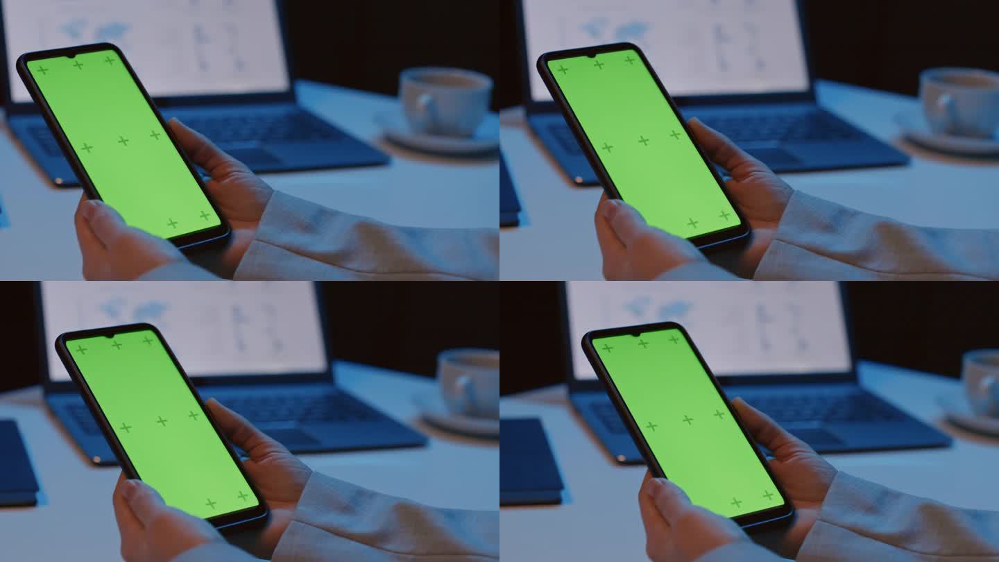 绿屏手持智能手机绿幕抠像手机屏幕替换办公