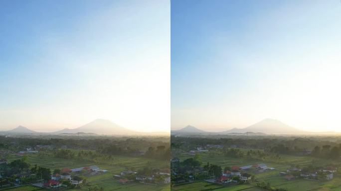 鸟瞰印尼巴厘岛乌布的日出。