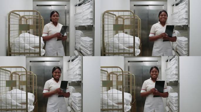 旅馆洗衣房里的非裔美国女佣