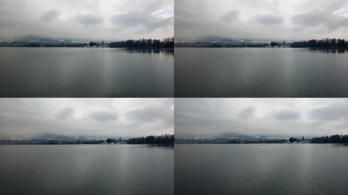 从瑞士图恩湖乘船游览的景色