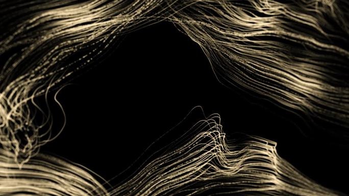 金色旋转运动和动态线性光流能量圆形运动作为黑色背景上速度和力量的隐喻。