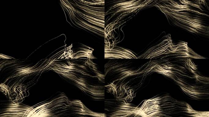 金色旋转运动和动态线性光流能量圆形运动作为黑色背景上速度和力量的隐喻。