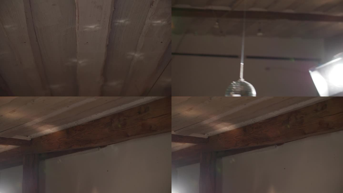 迪斯科球在木制天花板上旋转的倒影