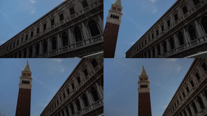 威尼斯圣马可广场上的新检察署大楼和圣马可钟楼。意大利。
