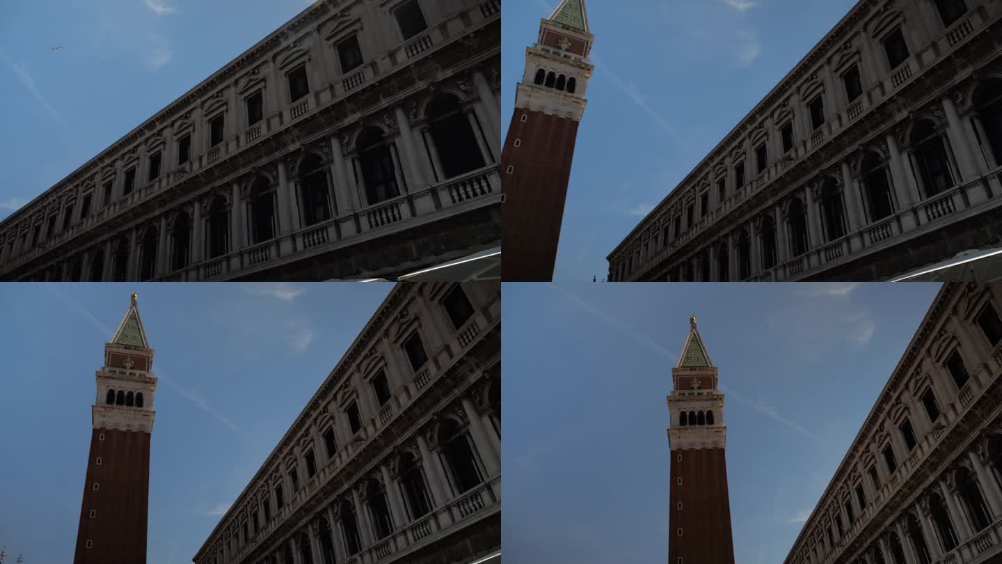 威尼斯圣马可广场上的新检察署大楼和圣马可钟楼。意大利。