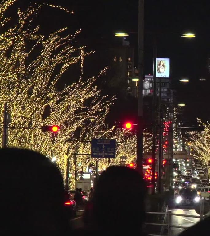 穿越圣诞彩灯照亮的表参道:街上的人们