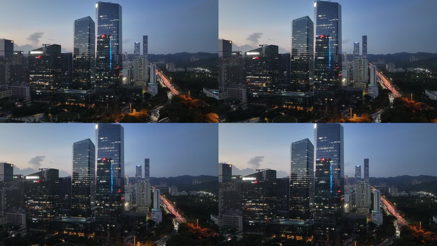 深圳福田区国际创新中心夜景航拍