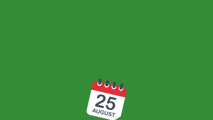 8月25日日历事件动画。过渡效果。绿色背景。
