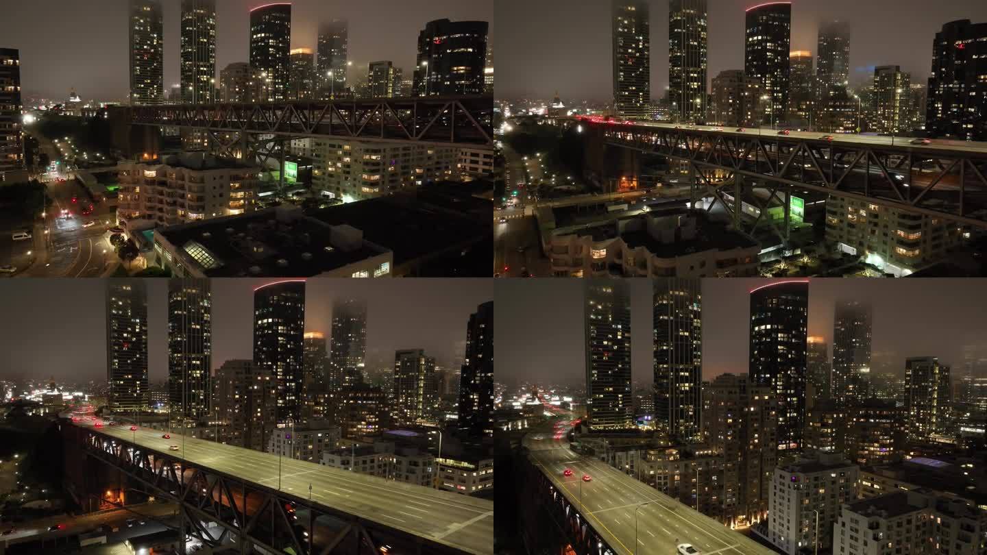 旧金山和海湾大桥的空中夜景