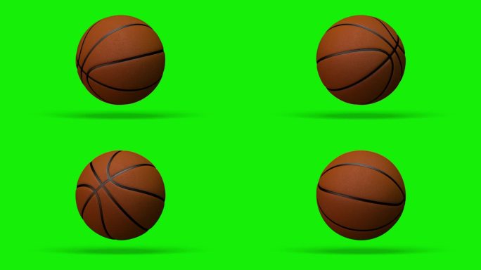 美丽的篮球旋转在绿色色度键背景慢动作。篮球3d动画旋转球。4k UHD 3840x2160。(循环4