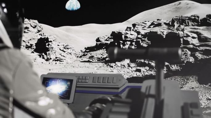 宇航员在月球上使用空间站的控制面板