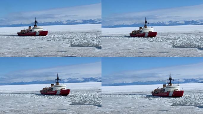 破冰船正在破冰。前行运行行驶