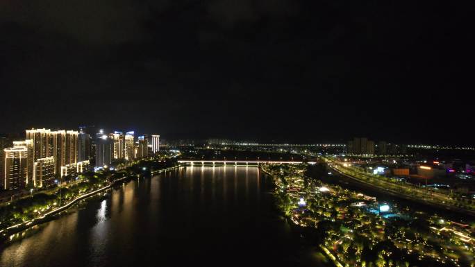 福建漳州城市夜夜景灯光航拍