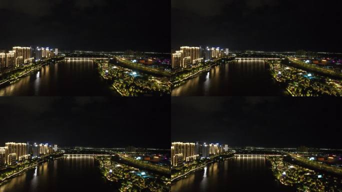 福建漳州城市夜夜景灯光航拍