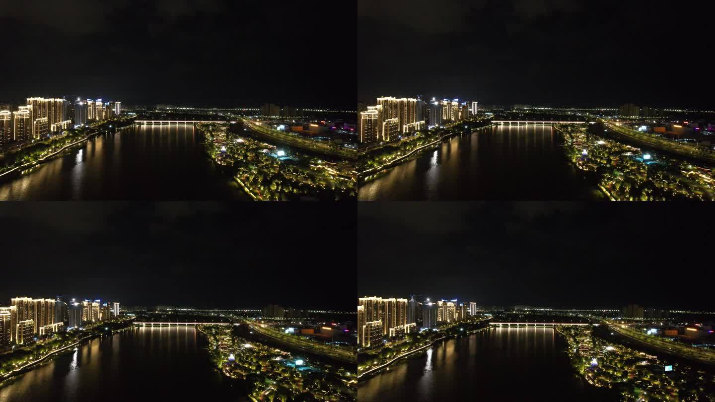 福建漳州城市夜夜景灯光航拍
