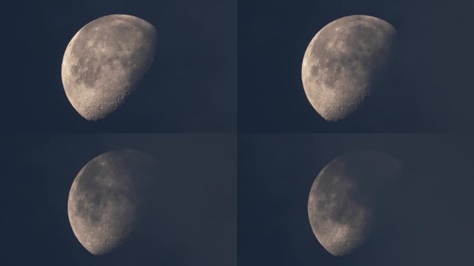 黎明时分，月亏阶段，云在月亮上移动