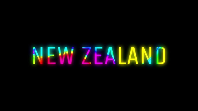 在黑色背景上孤立的颜色变化词新西兰的说明性动画