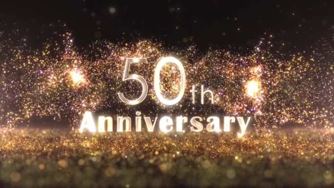 50周年快乐横幅，金色粒子，周年贺词