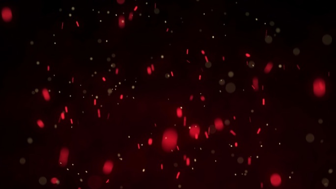 动态火热的飞行火花在黑暗的背景。燃烧的红色颗粒流动。3 d渲染。