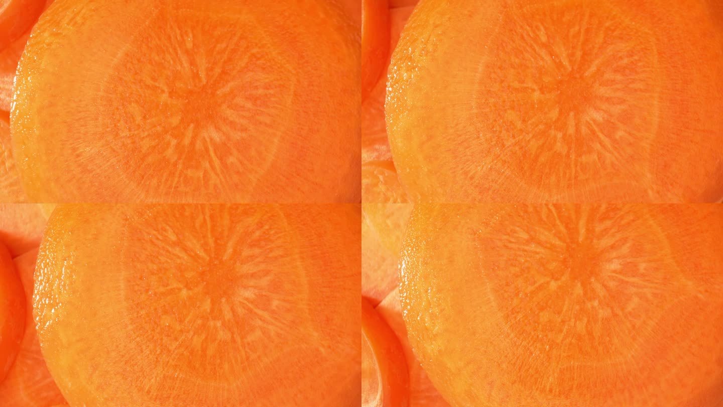 使用探针镜头的胡萝卜片的微距视频