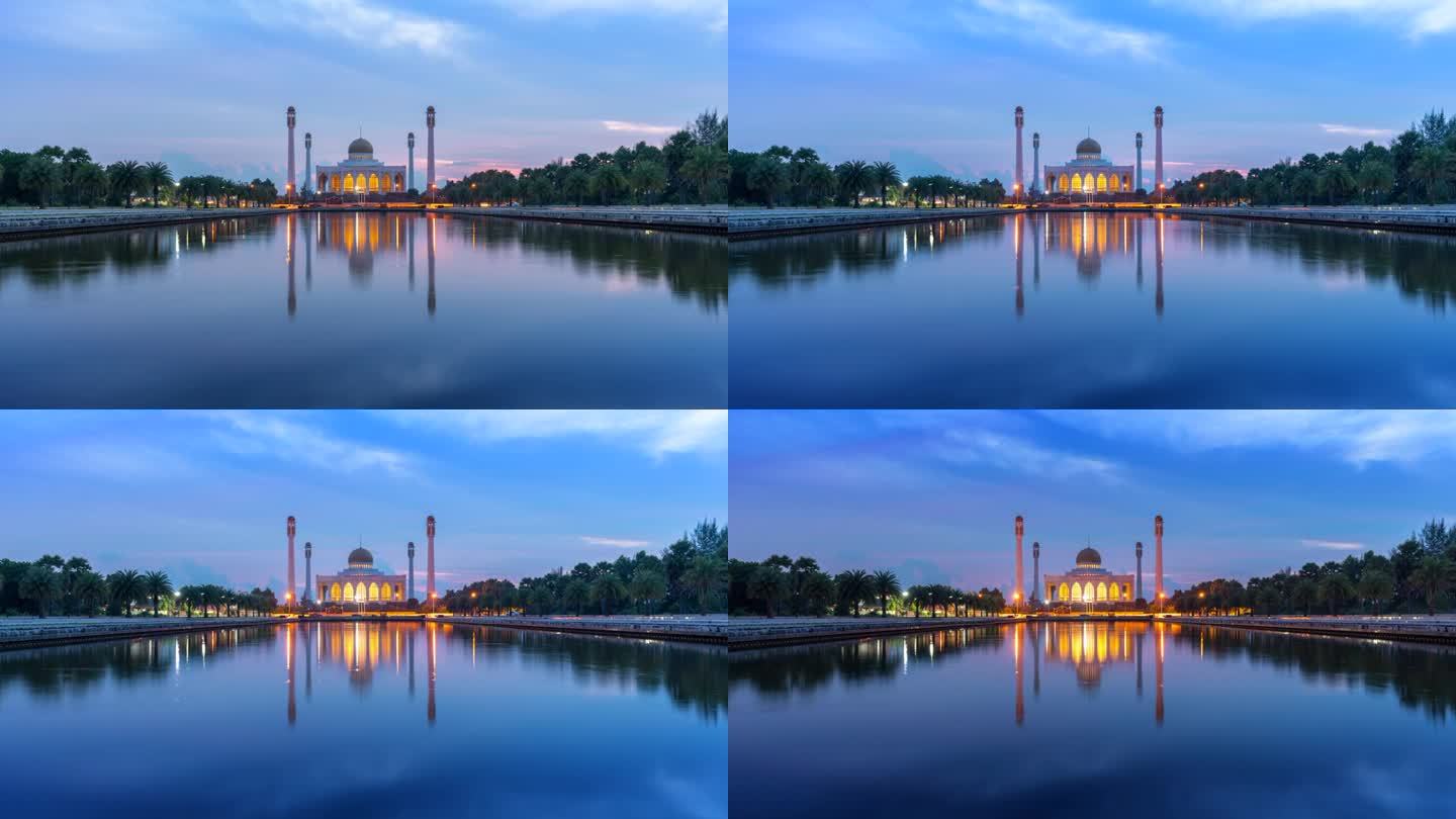 泰国宋卡，合艾，宋卡中央清真寺美丽的日落时间流逝